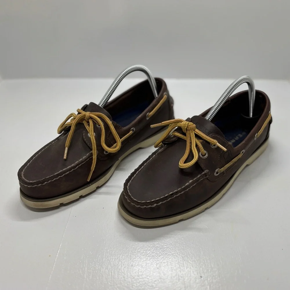 Sperry Men’s Brown Leather Boat Shoes Size 7.5M Classic Moc Toe Deck Shoes